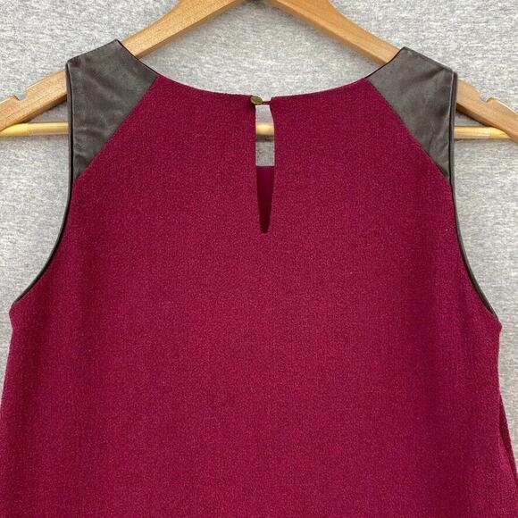 Anthropologie HD In Paris Dress Womens 0 Petite Burgundy Leather Trim Peplum - Picture 7 of 15
